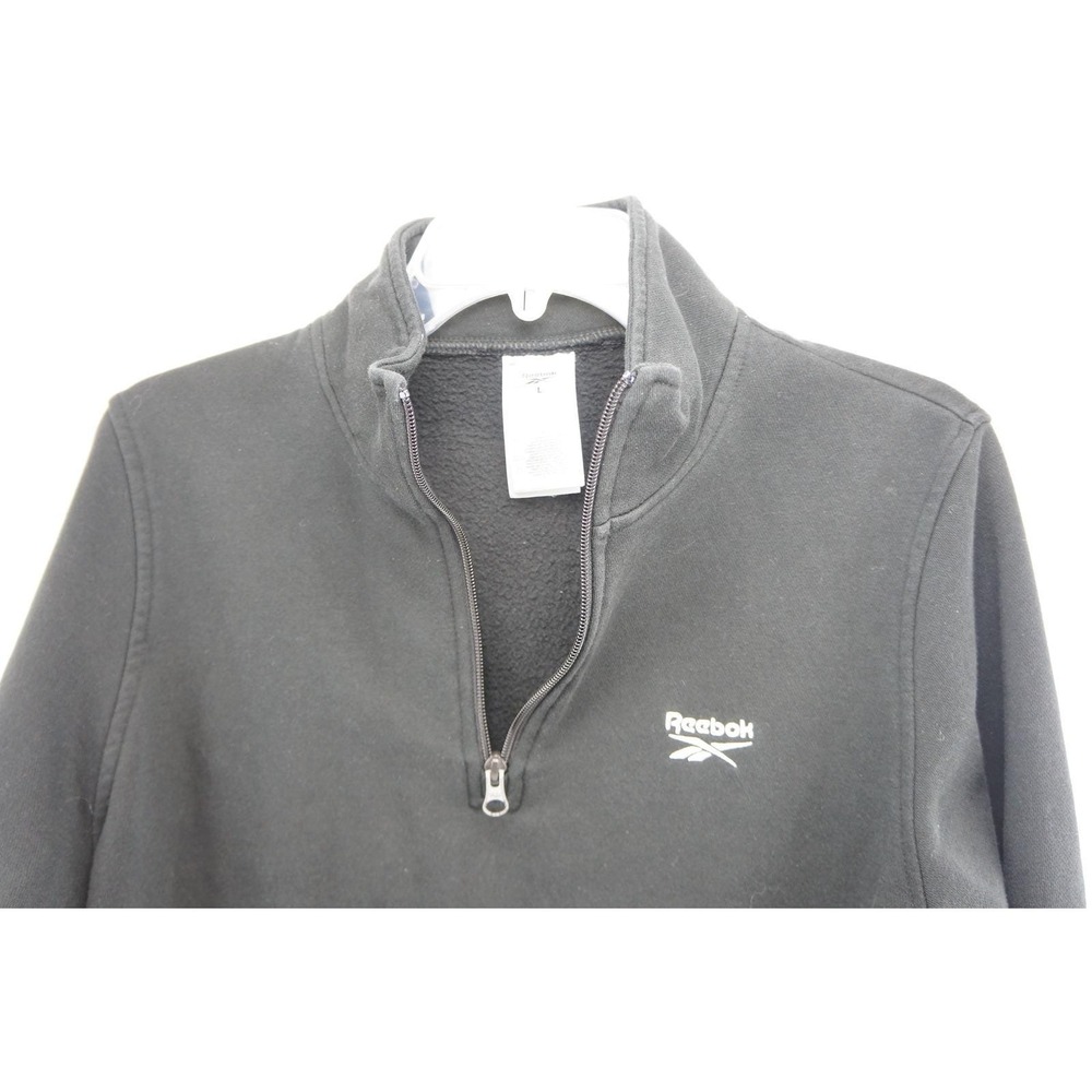 Reebok Women Black Quarter Zip Long Sleeve Sweatshirt Pullover Jacket L Large - Picture 2 of 6
